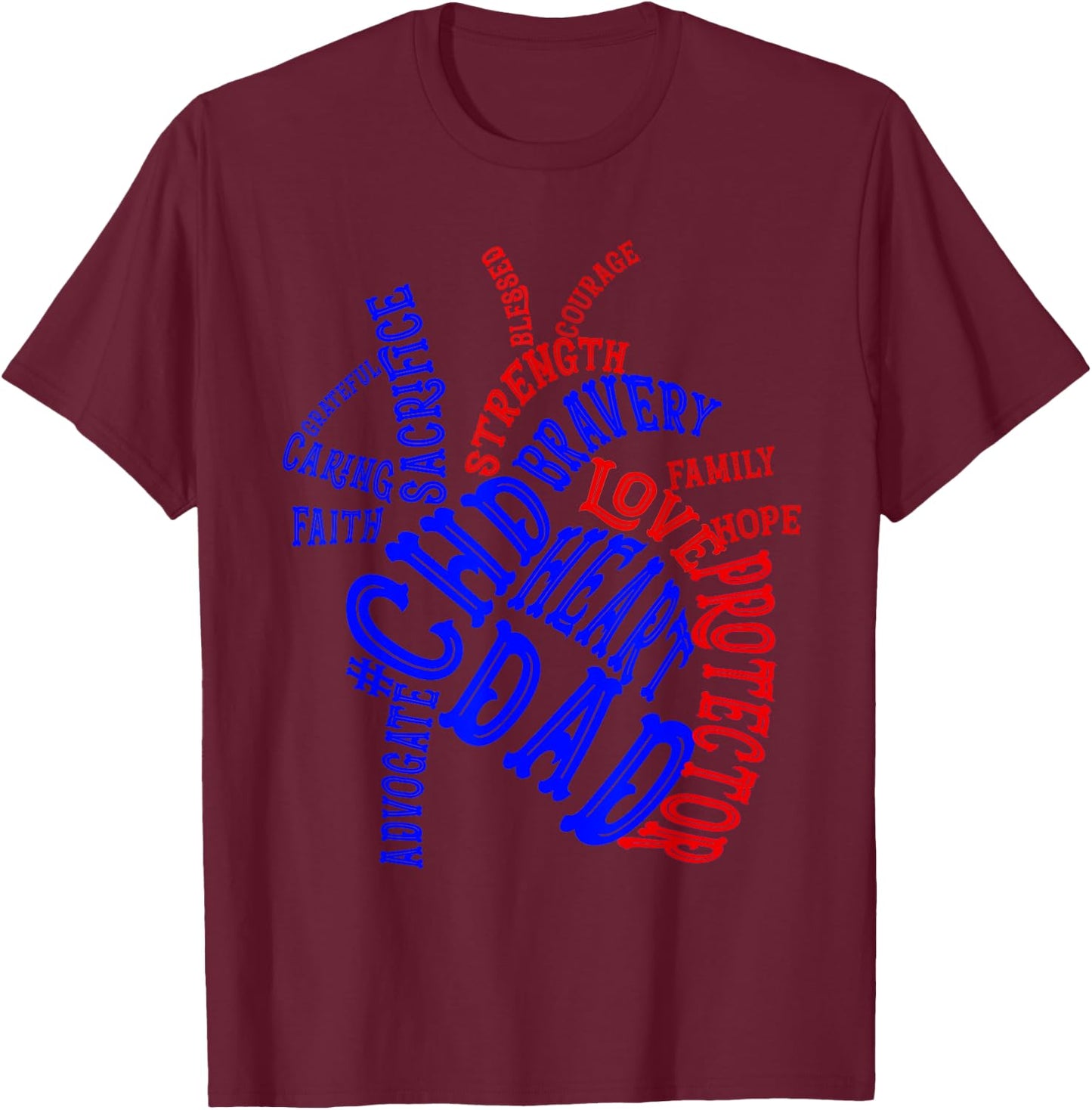 Heart Dad CHD Congenital Heart Defect Awareness Month Ribbon T-Shirt - T-Shirt | Maroon