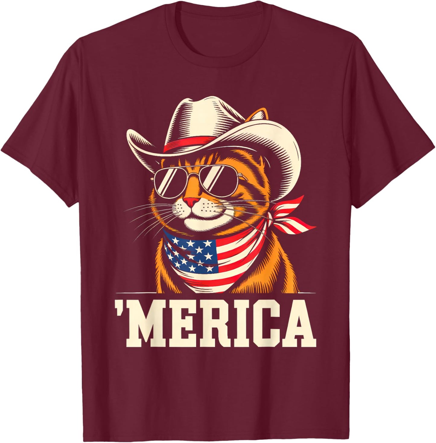 USA 'Merica Cat 4th of July Men Women Kids Funny Patriotic T-Shirt - T-Shirt | Maroon