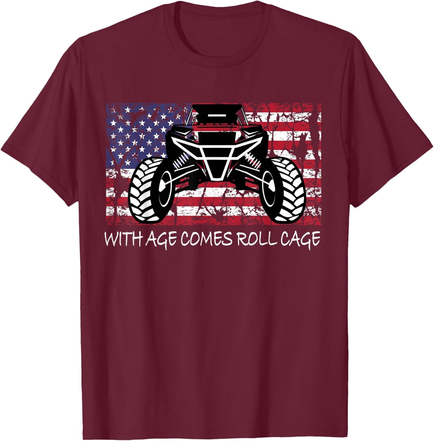 SXS UTV side by side American flag with age come cage T-Shirt - T-Shirt | Maroon