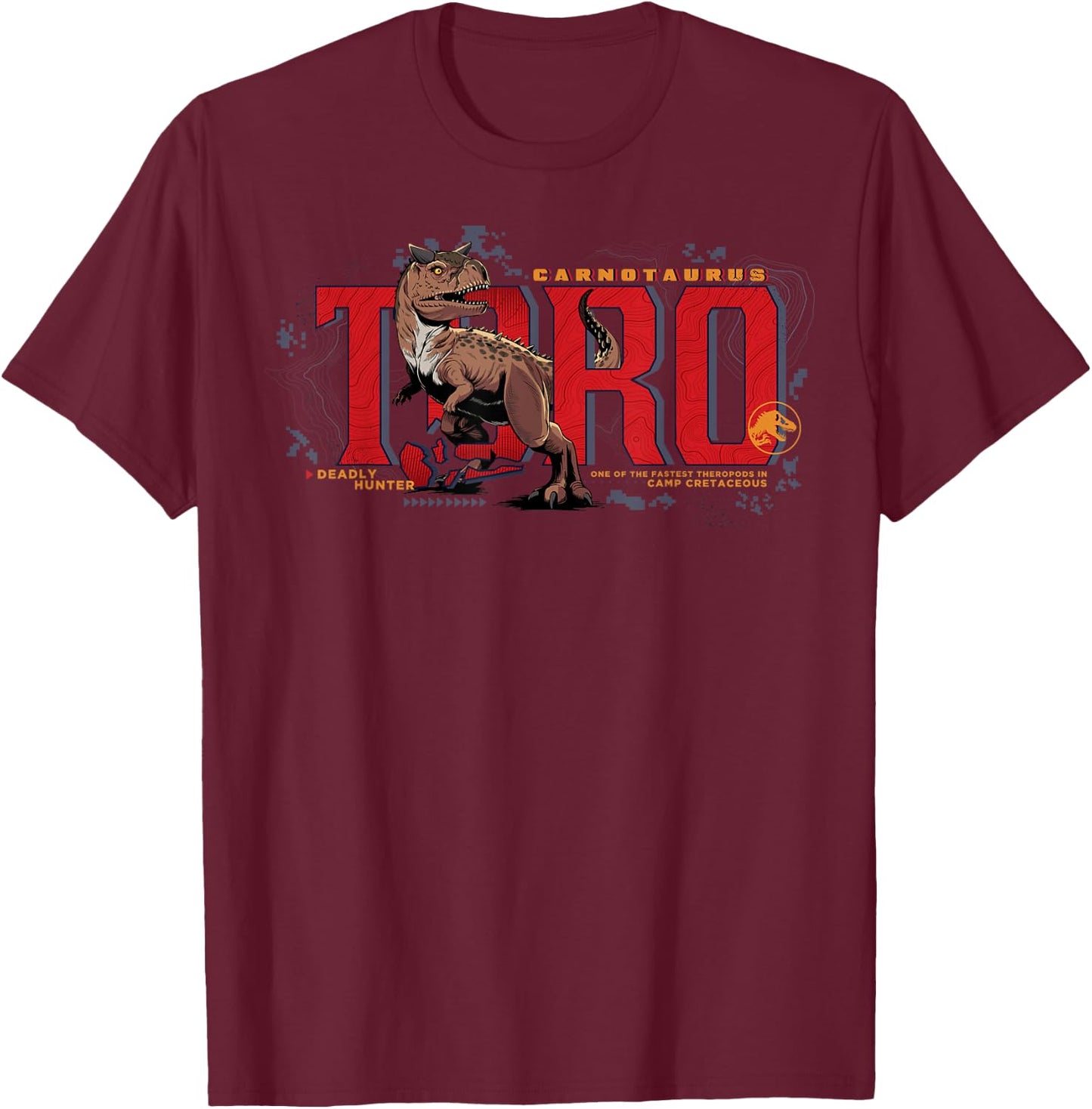 Jurassic World: Camp Cretaceous Carnotaurus Toro T-Shirt - T-Shirt | Maroon