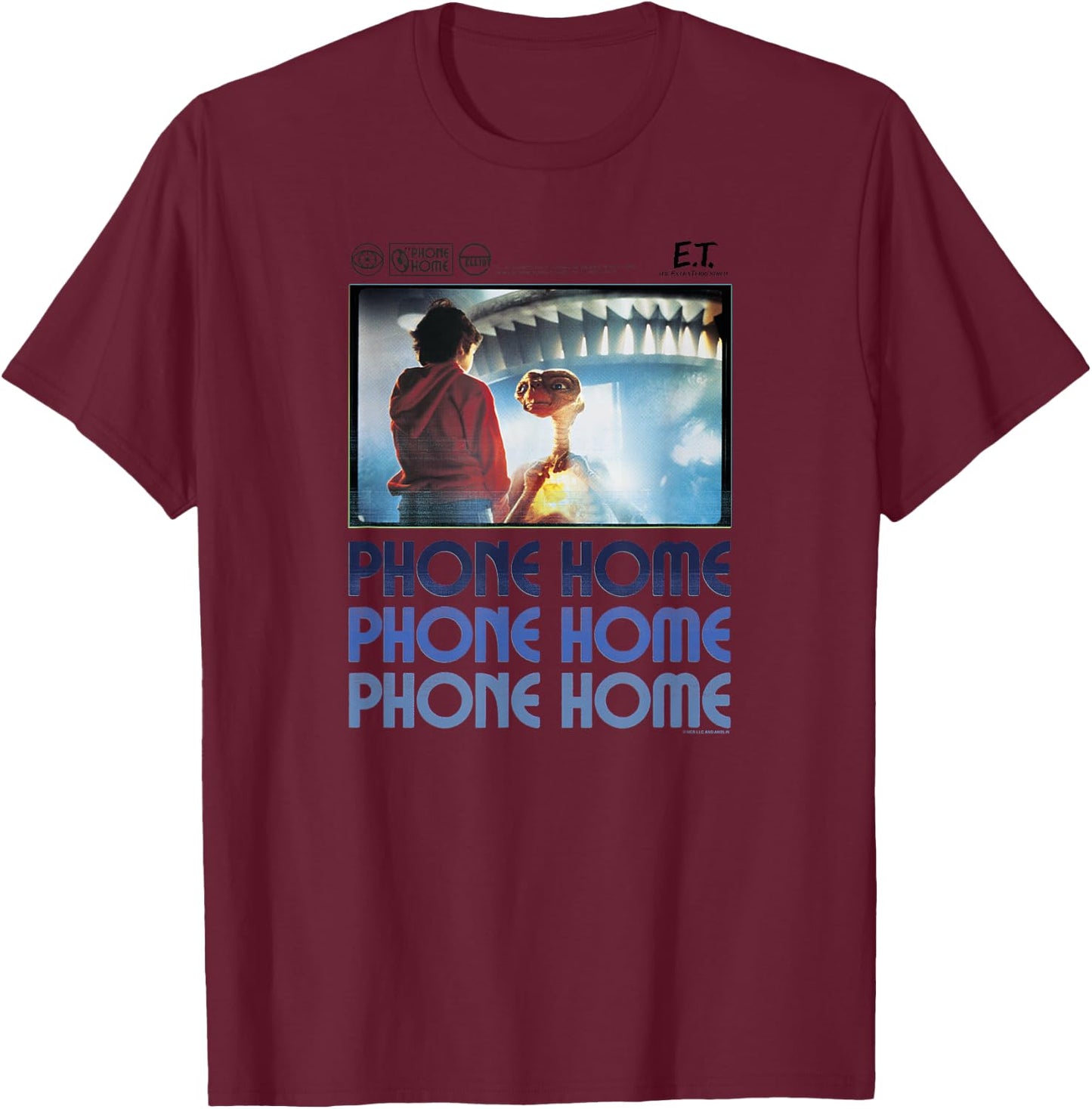 E.T. And Elliott Phone Home Spaceship Poster T-Shirt - T-Shirt | Maroon