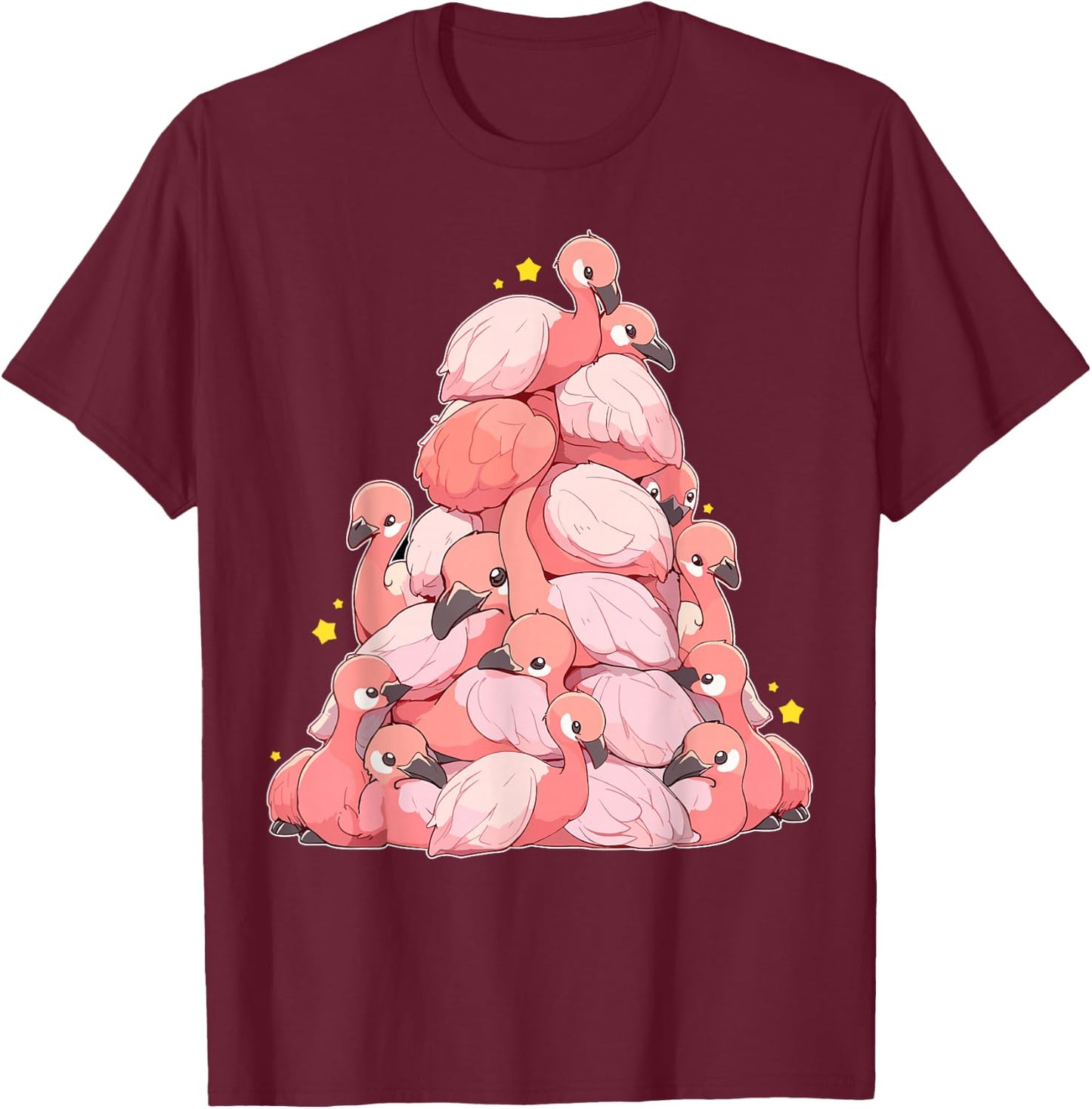 Flamingo Shirt Girls Boys Kawaii Cute Flamingo Pile T-Shirt - T-Shirt | Maroon