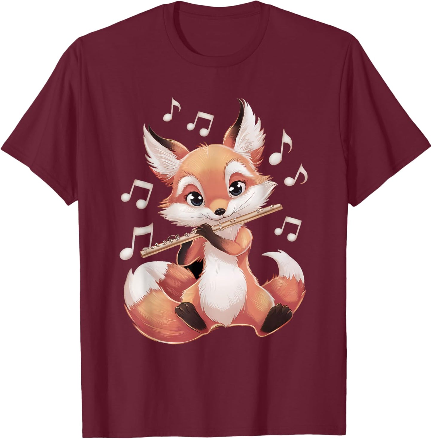 Fox Playing Flute T-Shirt - T-Shirt | Maroon
