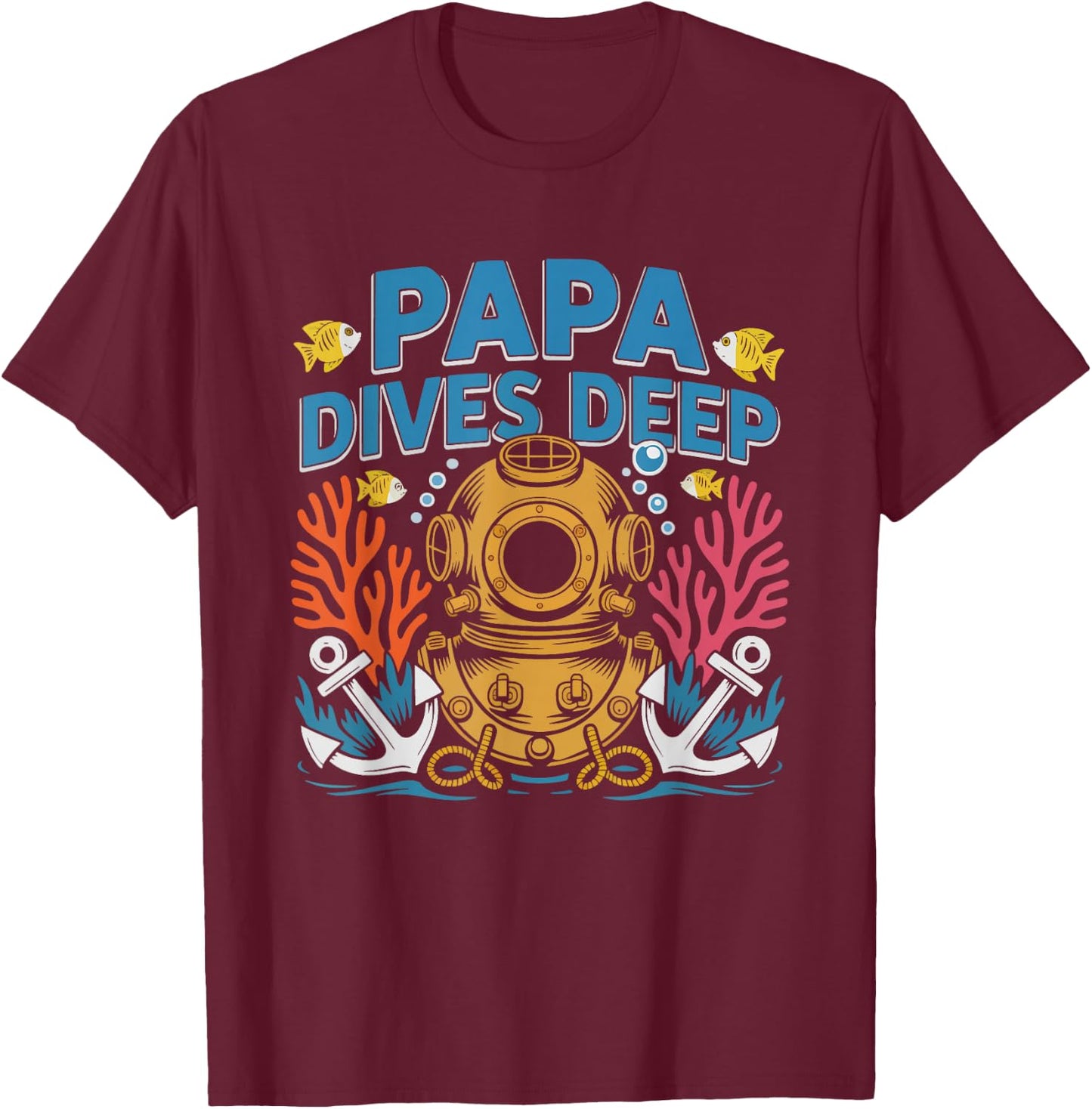Scuba Diving Grandpa Deep Sea Papa Vintage Dive Badge Ocean T-Shirt - T-Shirt | Maroon