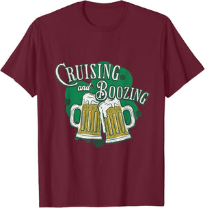 Cruising And Boozing St Patricks Day Beer Shamrock Drinking T-Shirt - T-Shirt | Maroon