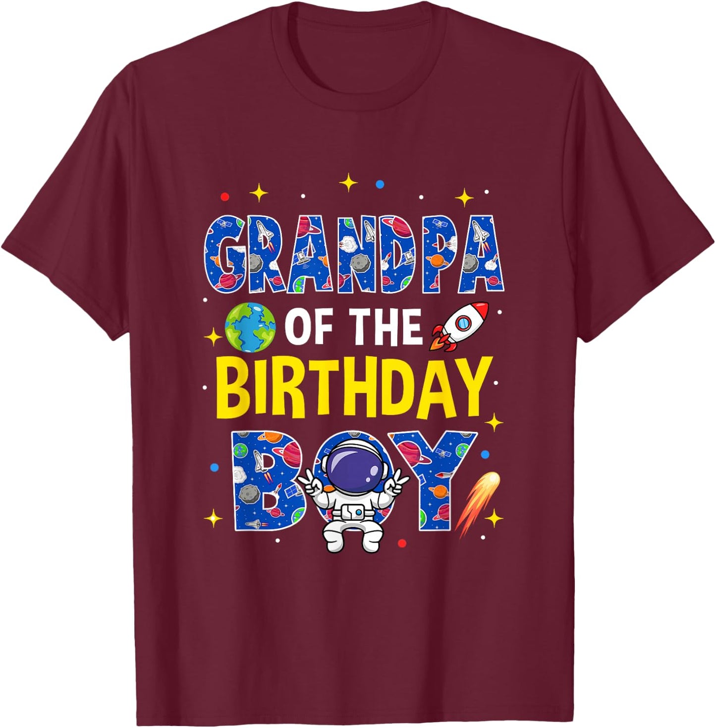 Grandpa of The Birthday Boy Space Astronaut Family Birthday T-Shirt - T-Shirt | Maroon