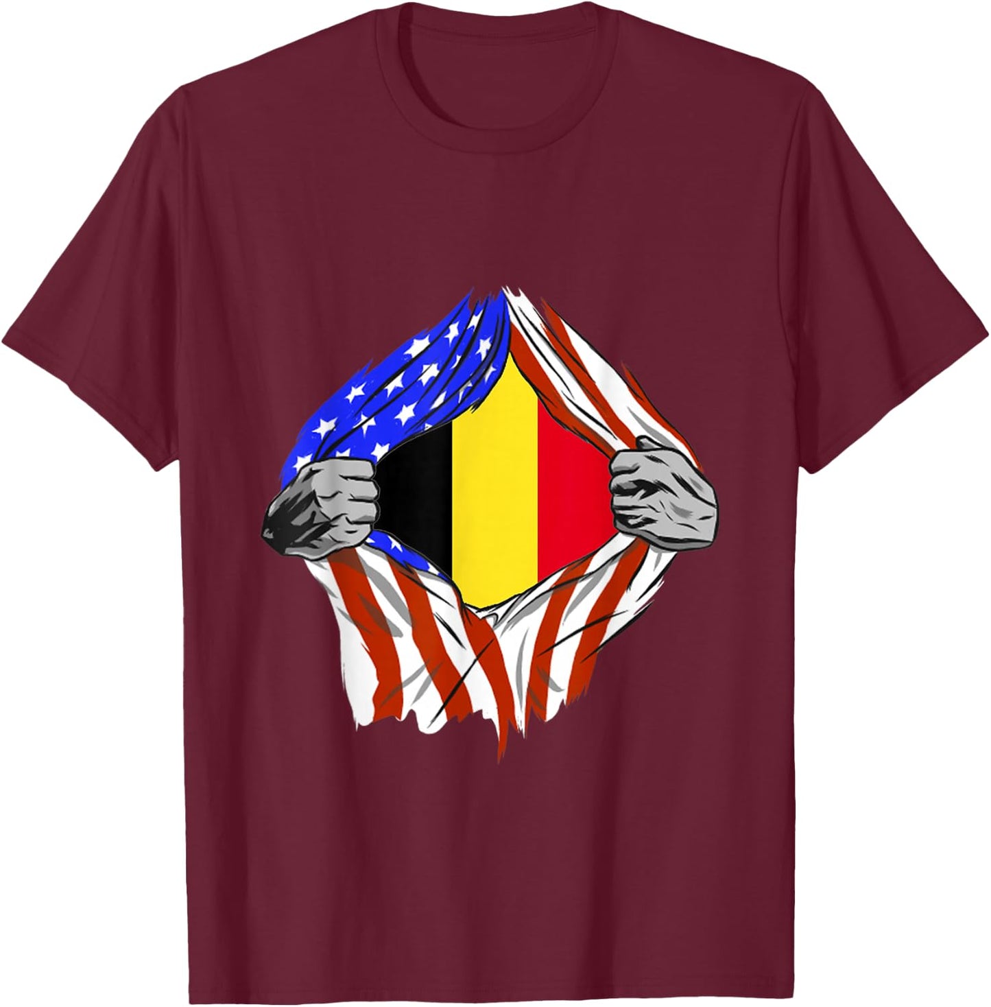 Belgium Flag Chest America USA Belgian Pride Belgian Roots T-Shirt - T-Shirt | Maroon