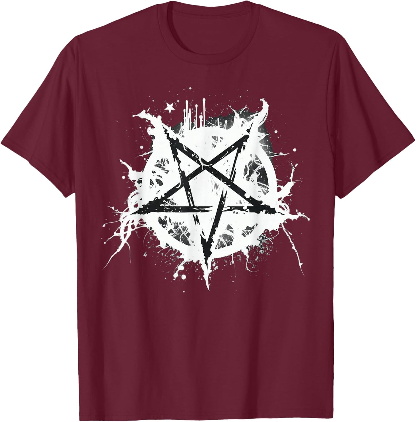 Schwarz-weißes satanisches Pentagramm T-Shirt - T-Shirt | Maroon