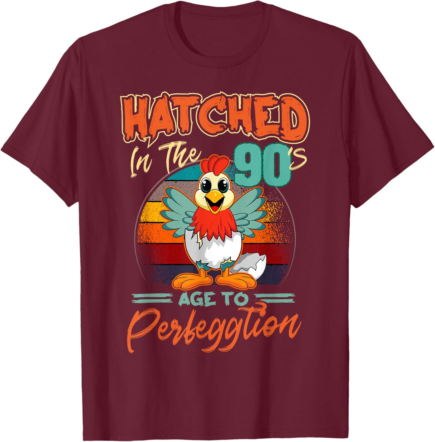 Chicken 90th Birthday Perfeggtion Chick Barnyard Farm Barn T-Shirt - T-Shirt | Maroon
