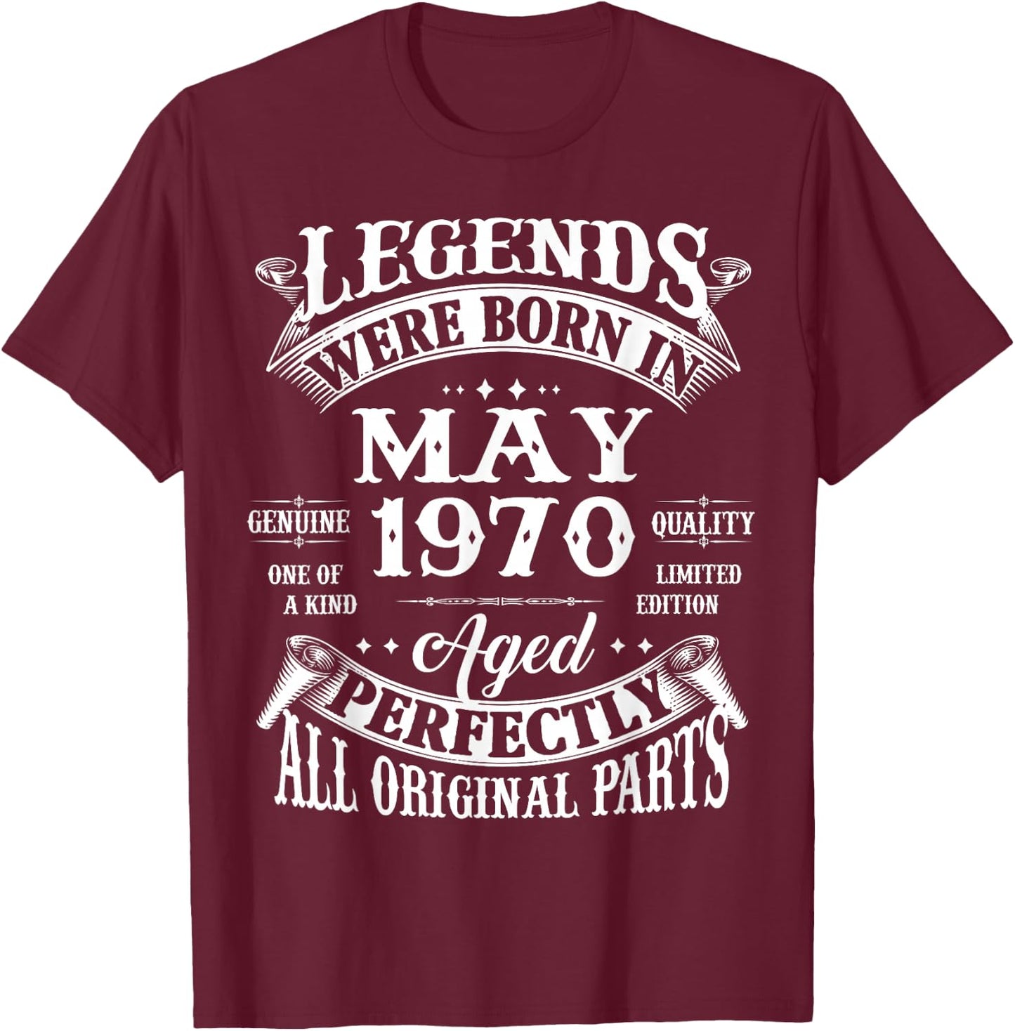 56th Birthday Legends Born In May 1970 56 Years Old T-Shirt - T-Shirt | Maroon