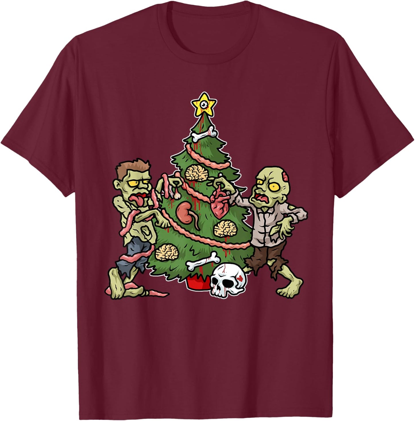 Christmas Zombie Shirt Kids Christmas Tree Gift Men Zombies T-Shirt - T-Shirt | Maroon