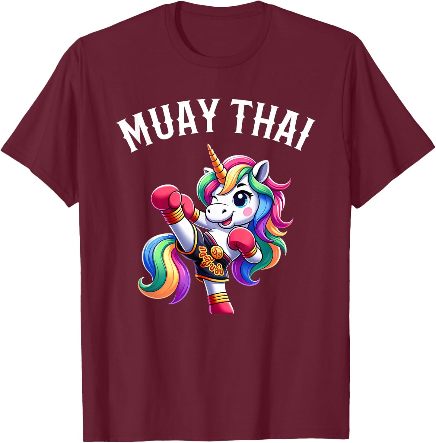 Cute Muay Thai Unicorn T-Shirt - T-Shirt | Maroon