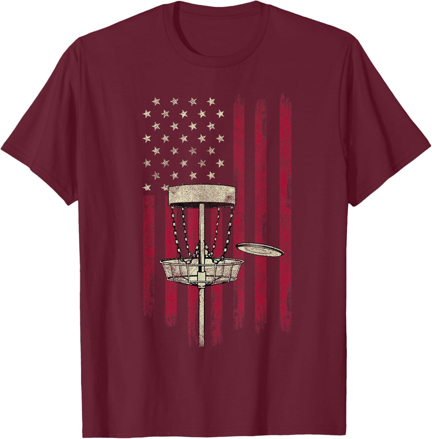 Disc Golf Vintage American Flag 4th Of July Gift T-Shirt - T-Shirt | Maroon
