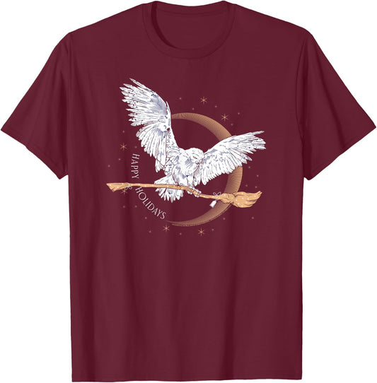 Harry Potter Happy Holidays Hedwig T-Shirt - T-Shirt | Maroon