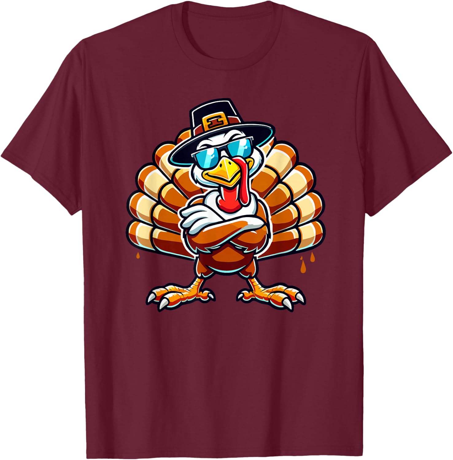 Funny Thanksgiving Shirts Kids Boys Women Turkey Sunglasses T-Shirt - T-Shirt | Maroon