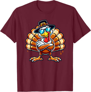 Funny Thanksgiving Shirts Kids Boys Women Turkey Sunglasses T-Shirt - T-Shirt | Maroon