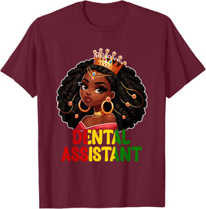 Dental Assistant Costume Black Afro Woman Wearing Crown T-Shirt - T-Shirt | Maroon
