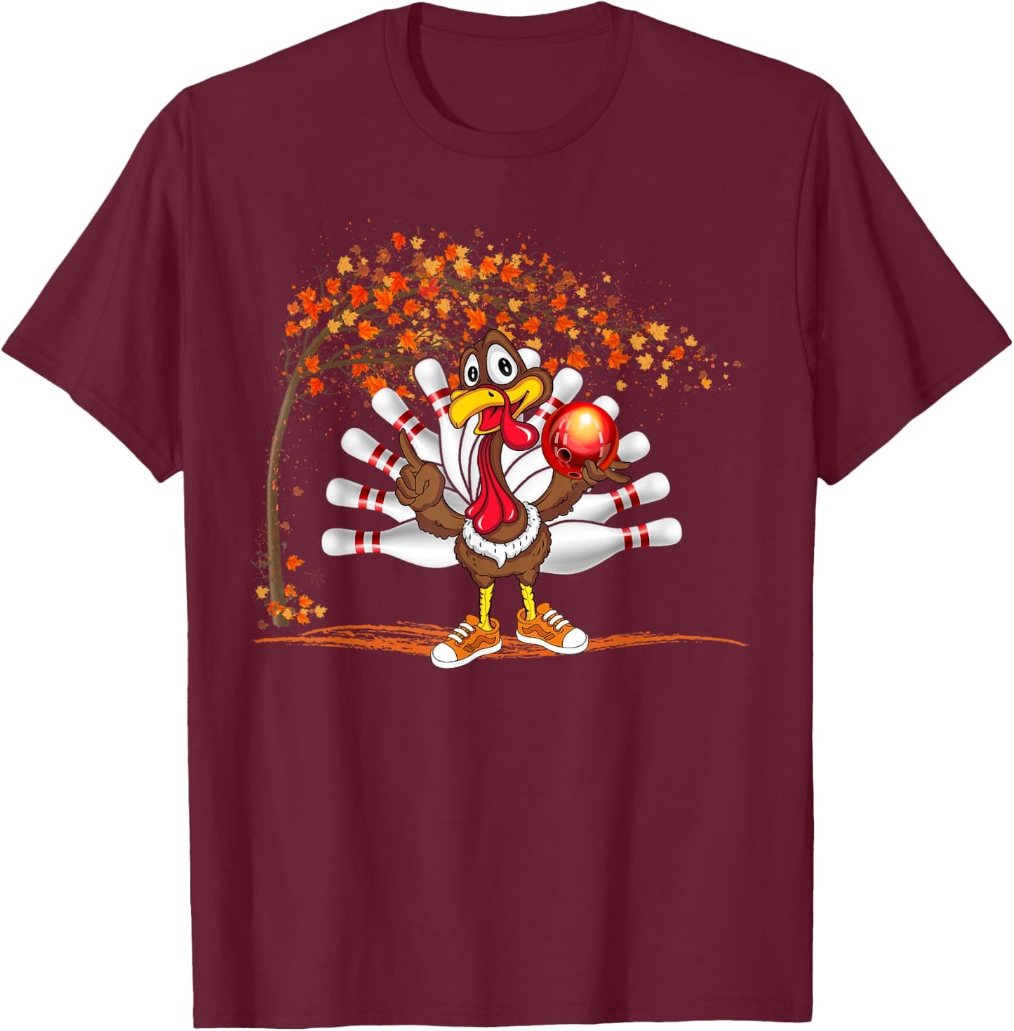 Turkey Playing Bowling Thanksgiving Turkey Tail Bowling T-Shirt - T-Shirt | Maroon