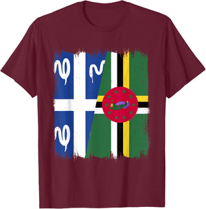 Flag Guadeloupe and Martinique Dominique , Black, S T-Shirt - T-Shirt | Maroon