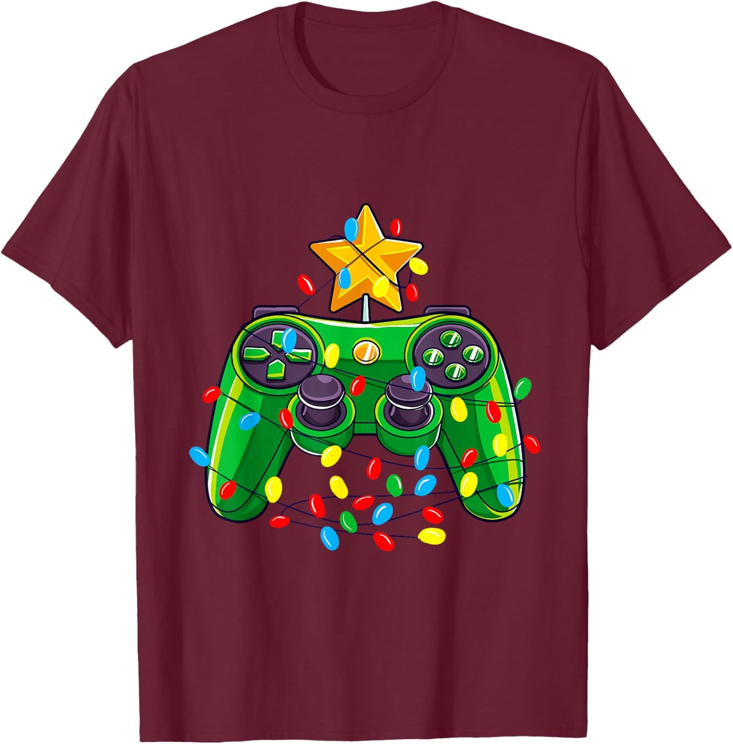Video Game Controller Christmas Tree Lights Gamer Boys Kids T-Shirt - T-Shirt | Maroon
