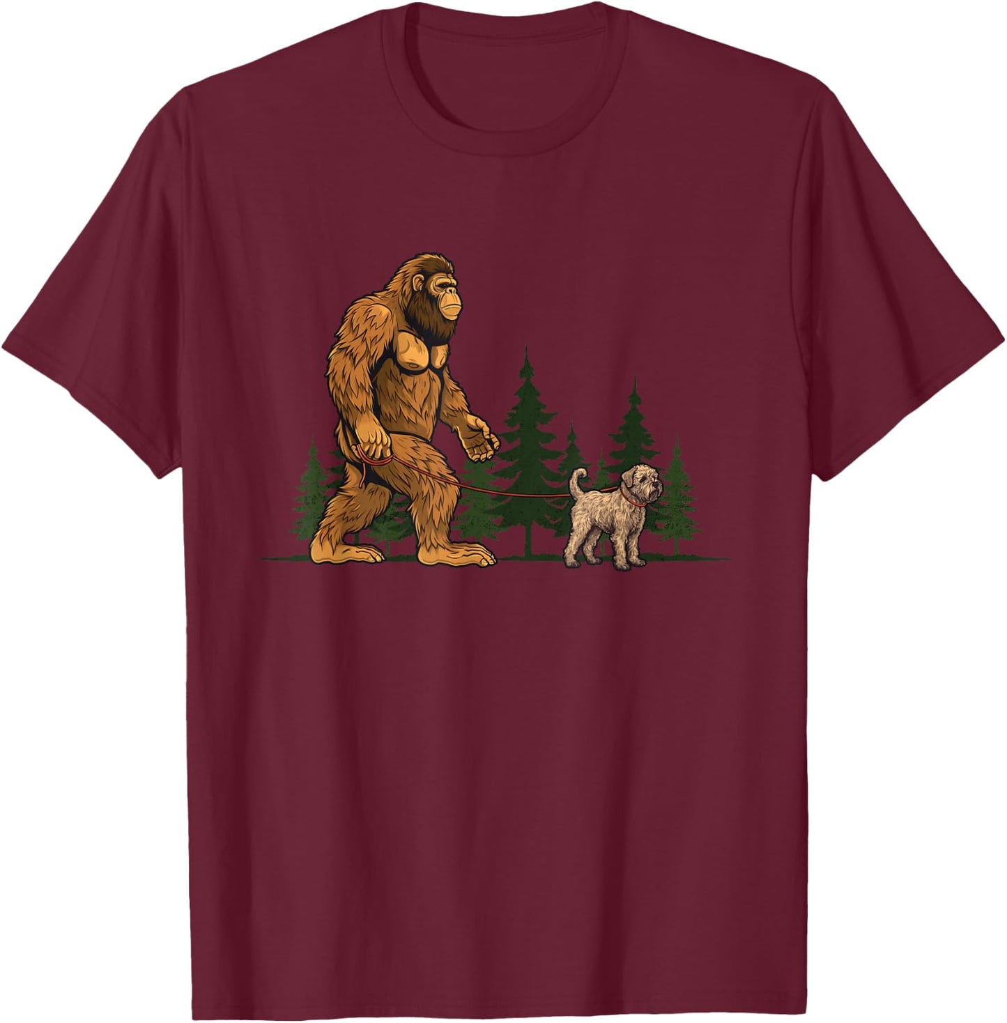Funny Soft Coated Wheaten Terrier Bigfoot Dog Walking Dog T-Shirt - T-Shirt | Maroon