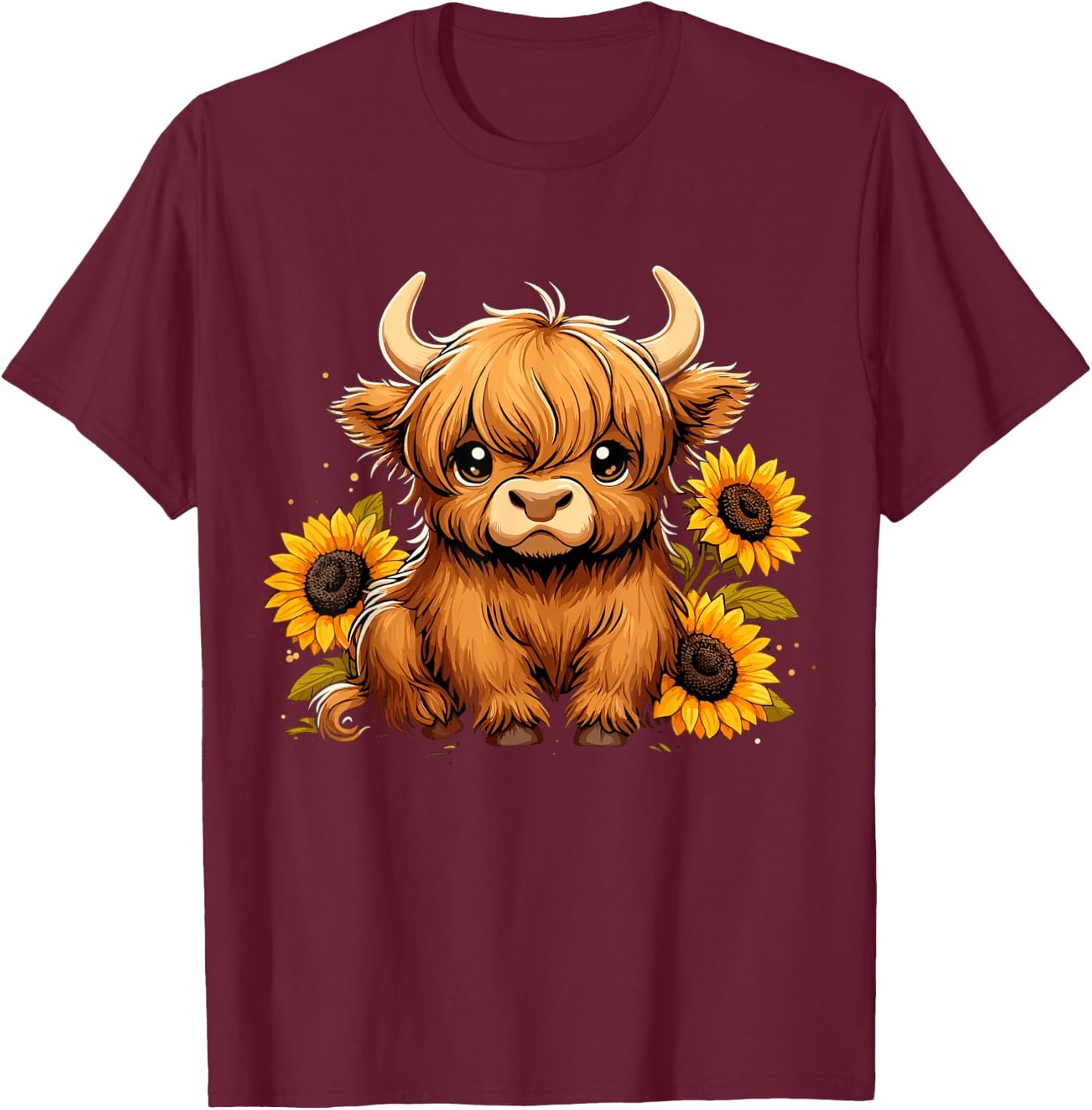 Sunflower Highland Cow Farm T-Shirt - T-Shirt | Maroon