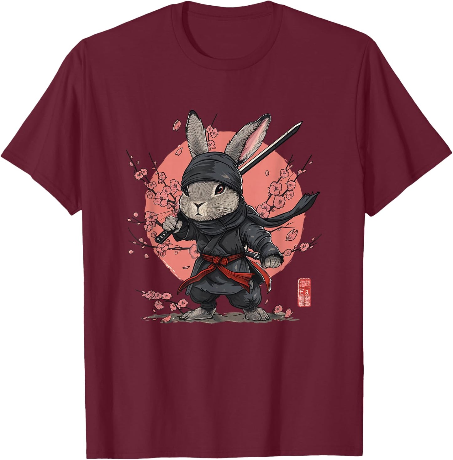 Anime Ninja Rabbit, Manga Easter Bunny T-Shirt - T-Shirt | Maroon