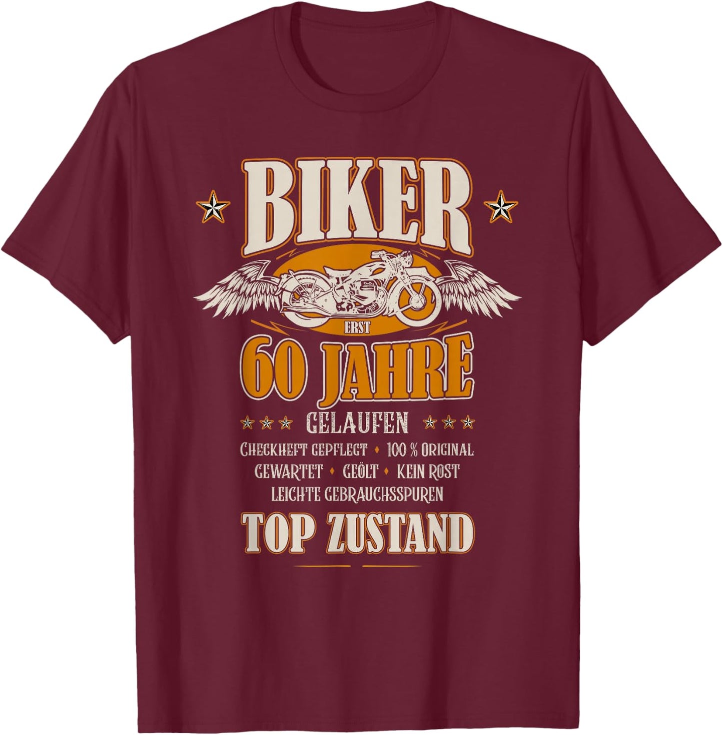 60th Birthday Biker Motorcycle Man Gift Funny , black, s T-Shirt - T-Shirt | Maroon