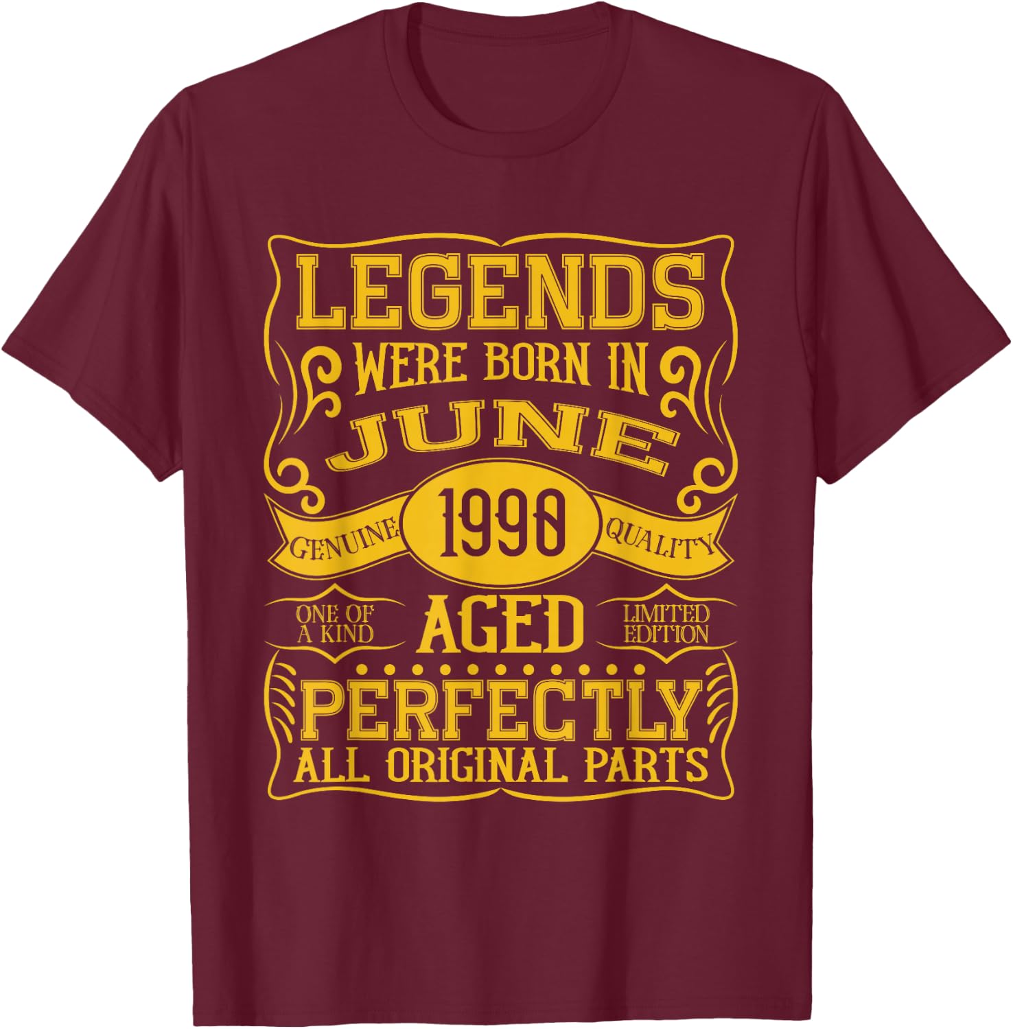 36th Birthday Legends Were Born In June 1990 T-Shirt - T-Shirt | Maroon