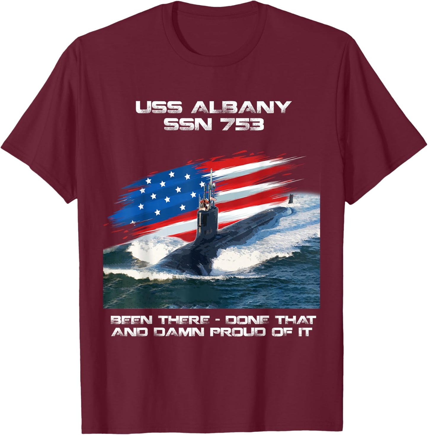 USS Albany SSN-753 Amerikanische Flagge U-Boot Veteran Xmas T-Shirt - T-Shirt | Maroon