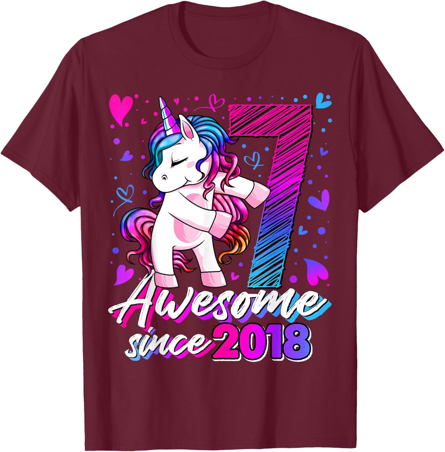 7 Year Old Unicorn Gifts For Girls 7th Birthday Girl Party T-Shirt - T-Shirt | Maroon