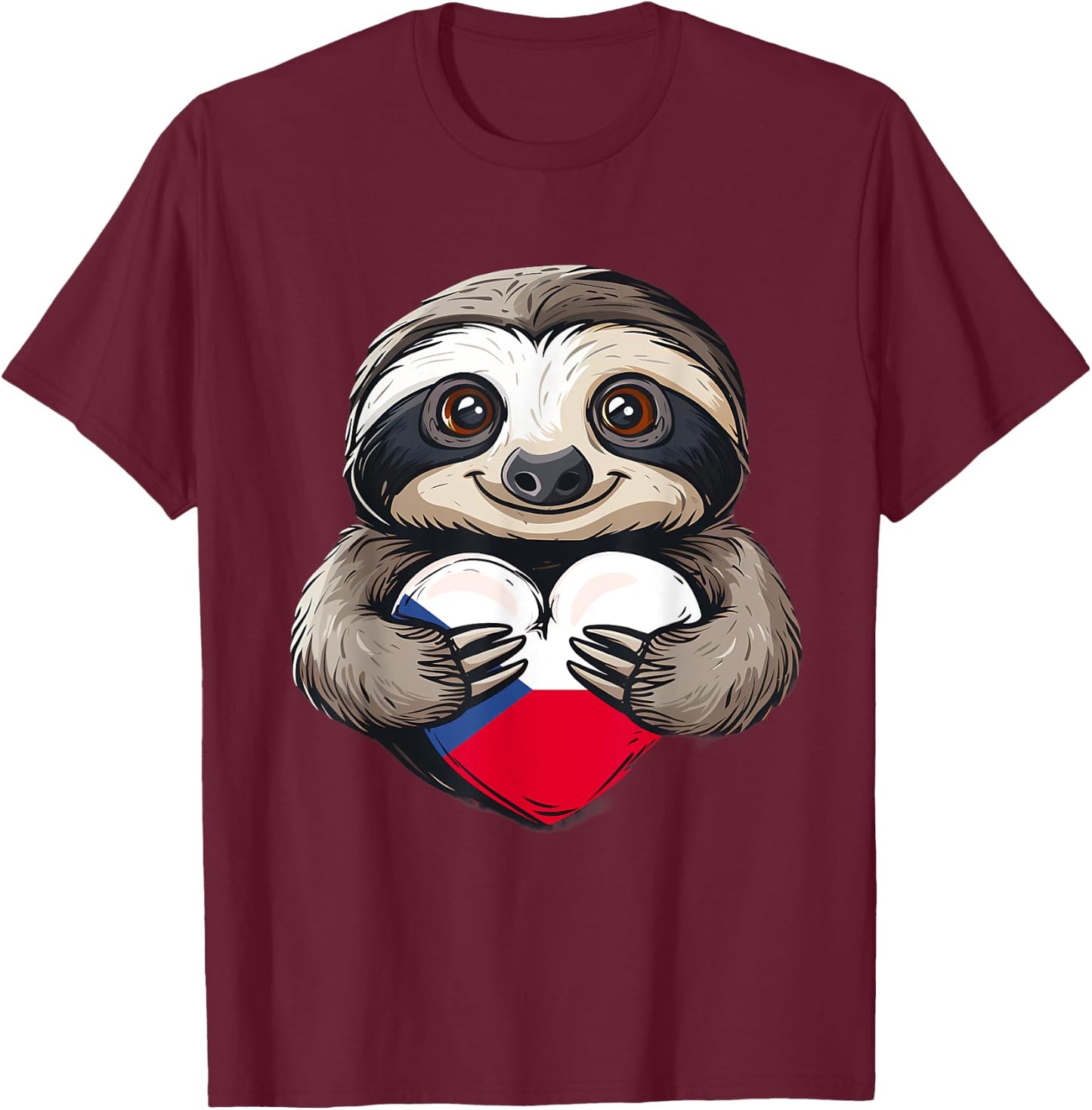 Czech Republic Sloth Czech Flag Czech Heart Pride Ceska T-Shirt - T-Shirt | Maroon