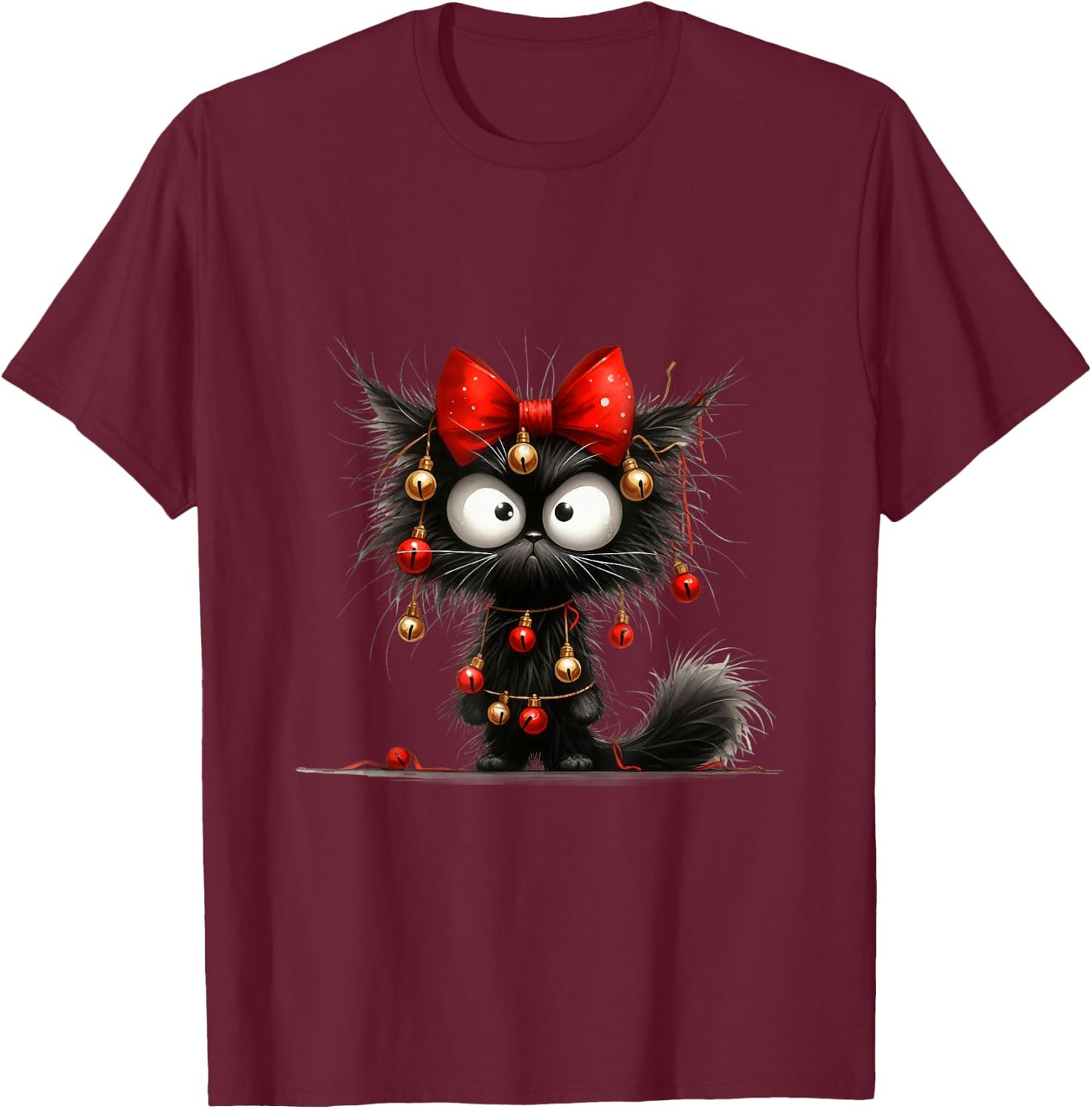 Christmas Grumpy Funny Cat Cheeky , black T-Shirt - T-Shirt | Maroon
