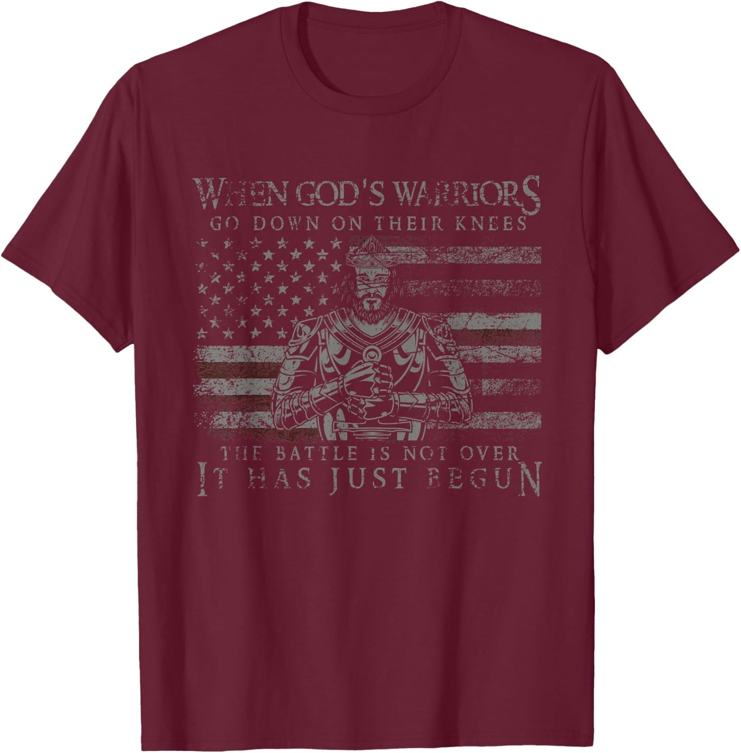 The Battle Is Not Over It Had Just Begun USA Flag Prayer Women Men T-Shirt - T-Shirt | Maroon
