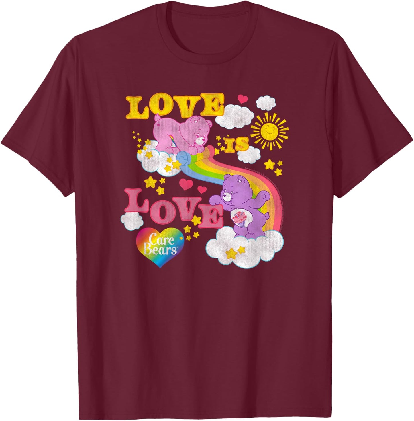 Care Bears Love is Love Rainbow Pride Retro Cartoon T-Shirt - T-Shirt | Maroon
