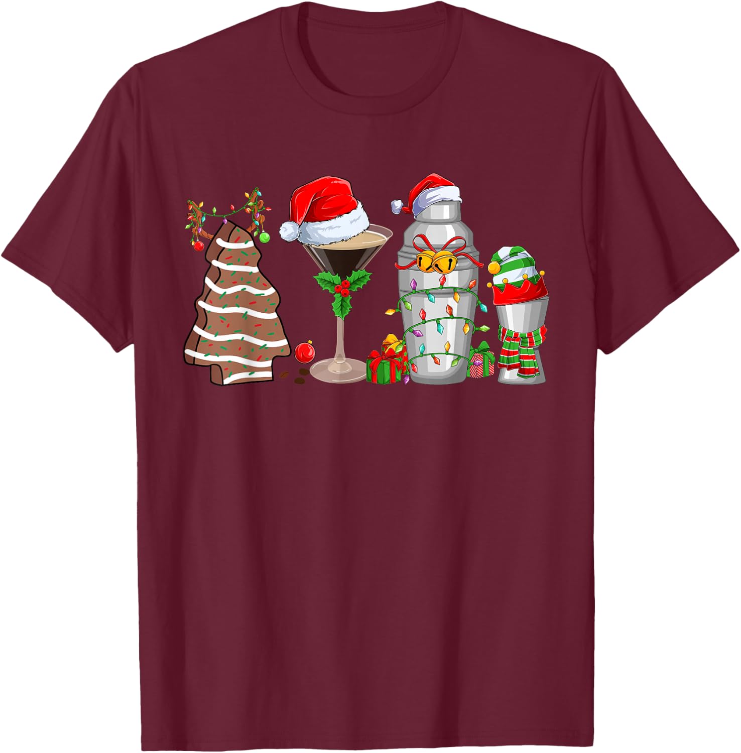 Christmas Cocktail Espresso Martini Drinking Party Bartender T-Shirt - T-Shirt | Maroon