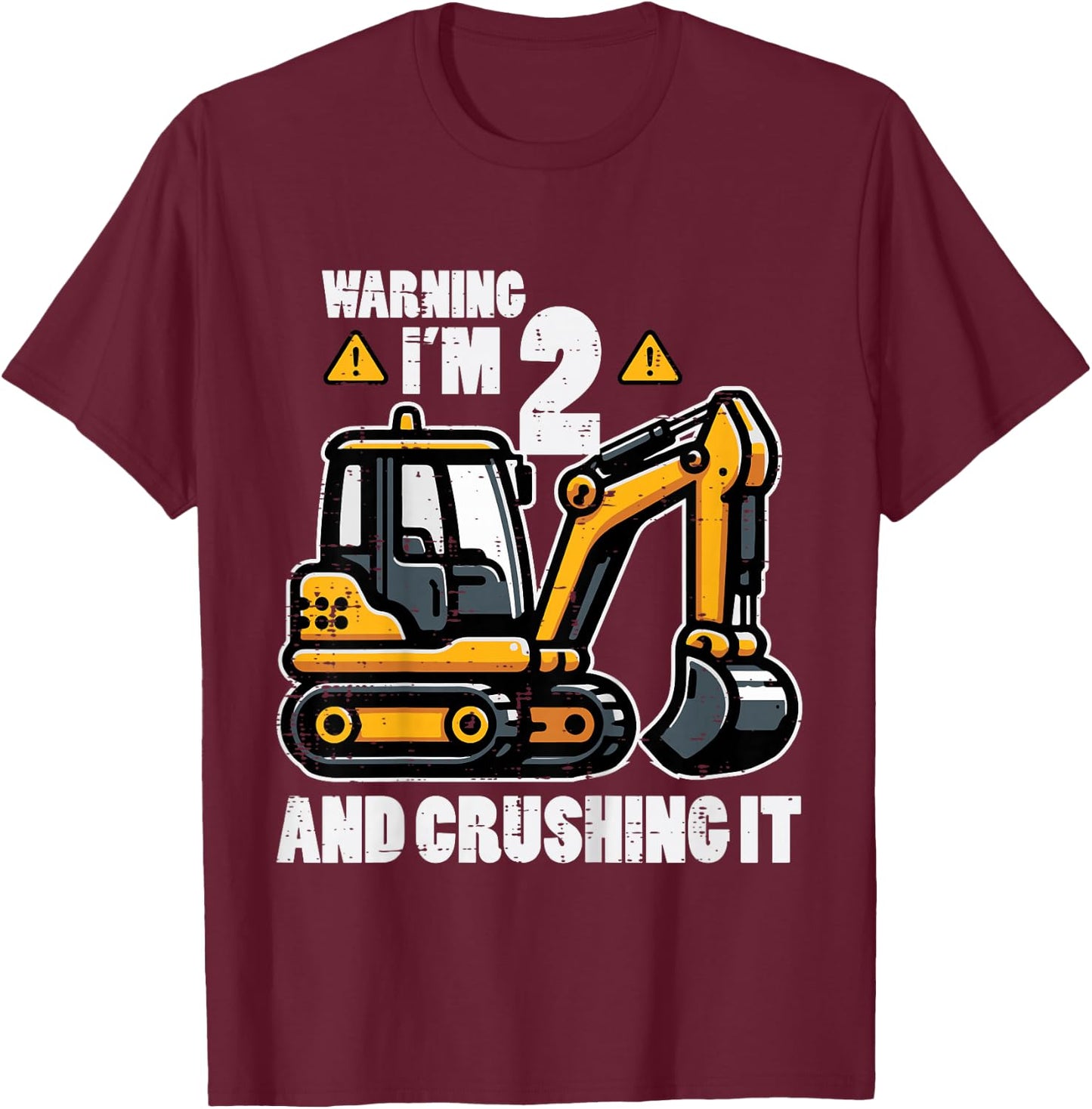 Kids Im 2 Crushing It Excavator 2nd Birthday Construction Boy Kid T-Shirt - T-Shirt | Maroon