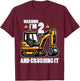 Kids Im 2 Crushing It Excavator 2nd Birthday Construction Boy Kid T-Shirt - T-Shirt | Maroon