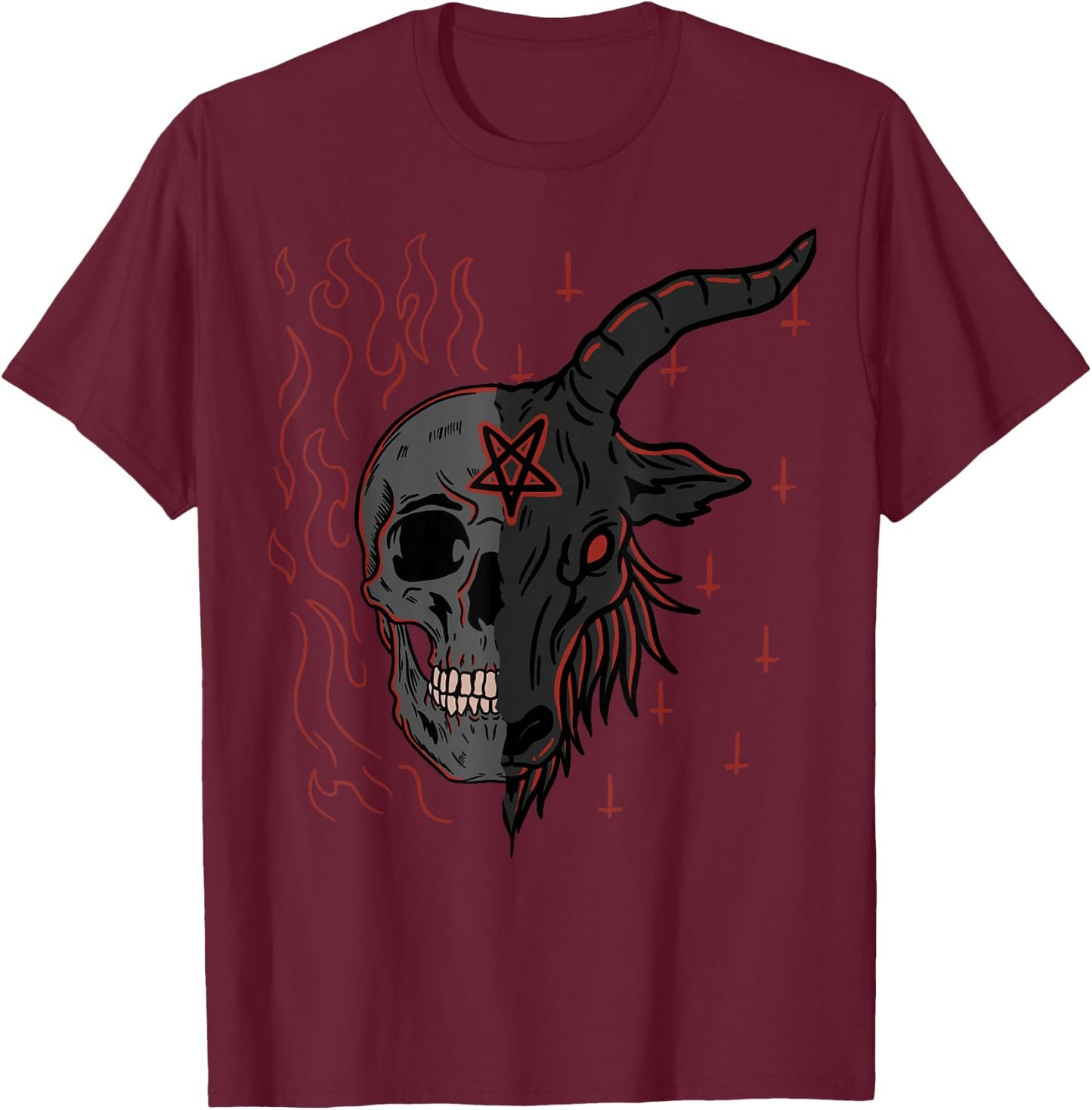 Baphomet Gothic Occult Emo Goats T-Shirt - T-Shirt | Maroon