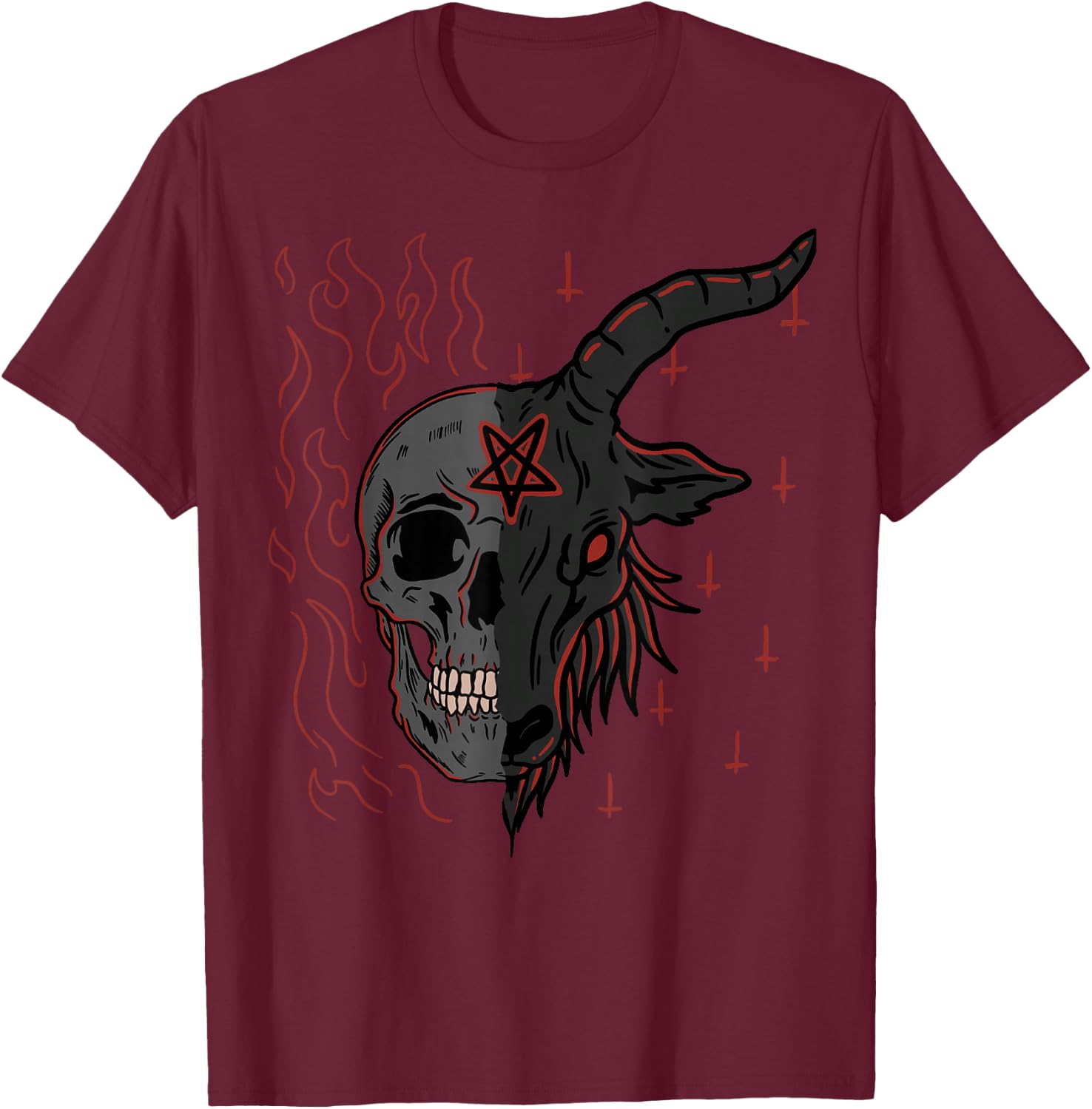 Baphomet Gothic Occult Emo Goats T-Shirt - T-Shirt | Maroon