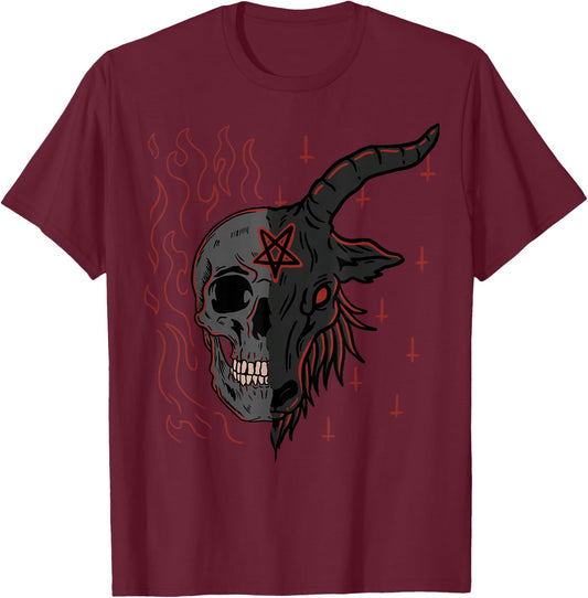 Baphomet Gothic Occult Emo Goats T-Shirt - T-Shirt | Maroon