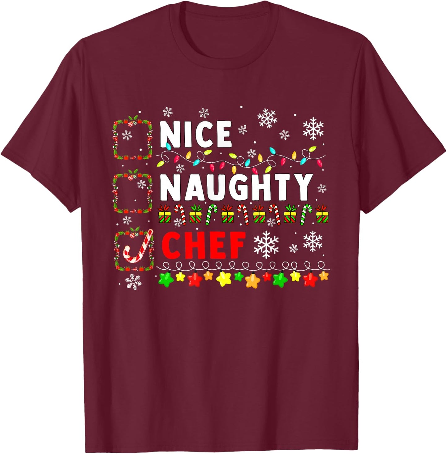 Nice Naughty Chef Christmas Colorful Matching Job Team T-Shirt - T-Shirt | Maroon