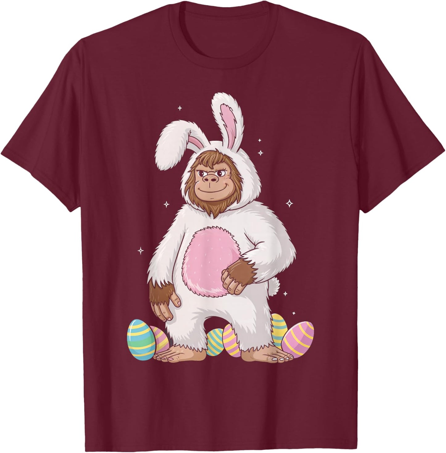 Easter Bigfoot in Bunny Costume | Sasquatch Easter Design T-Shirt - T-Shirt | Maroon