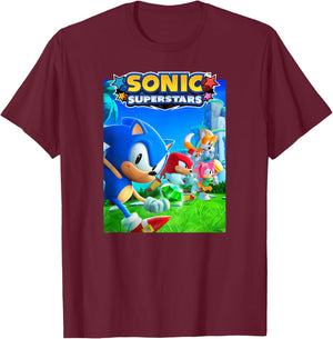 Sonic The Hedgehog, Sonic Superstars - Cover Art T-Shirt - T-Shirt | Maroon