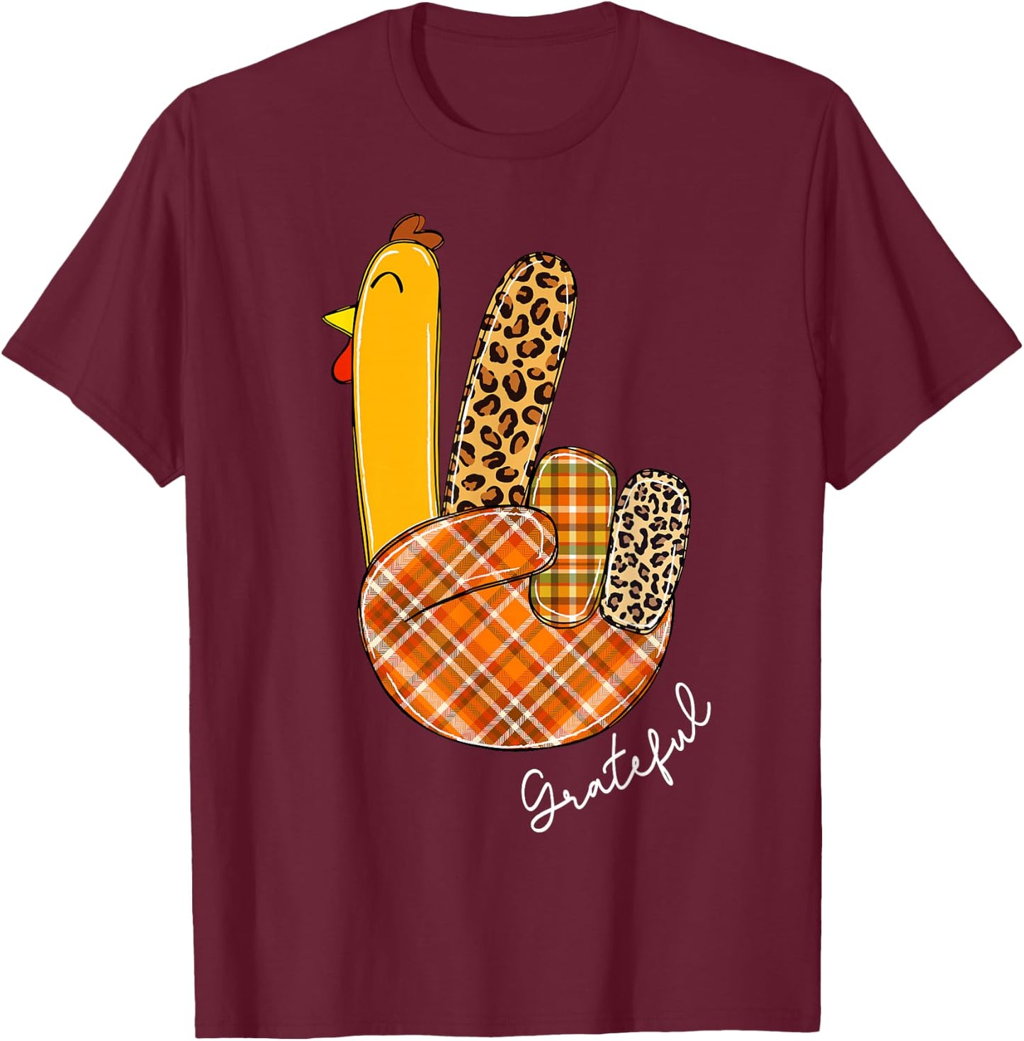 Peace Sign Turkey Hand Cool Thanksgiving Hippie Men Women T-Shirt - T-Shirt | Maroon
