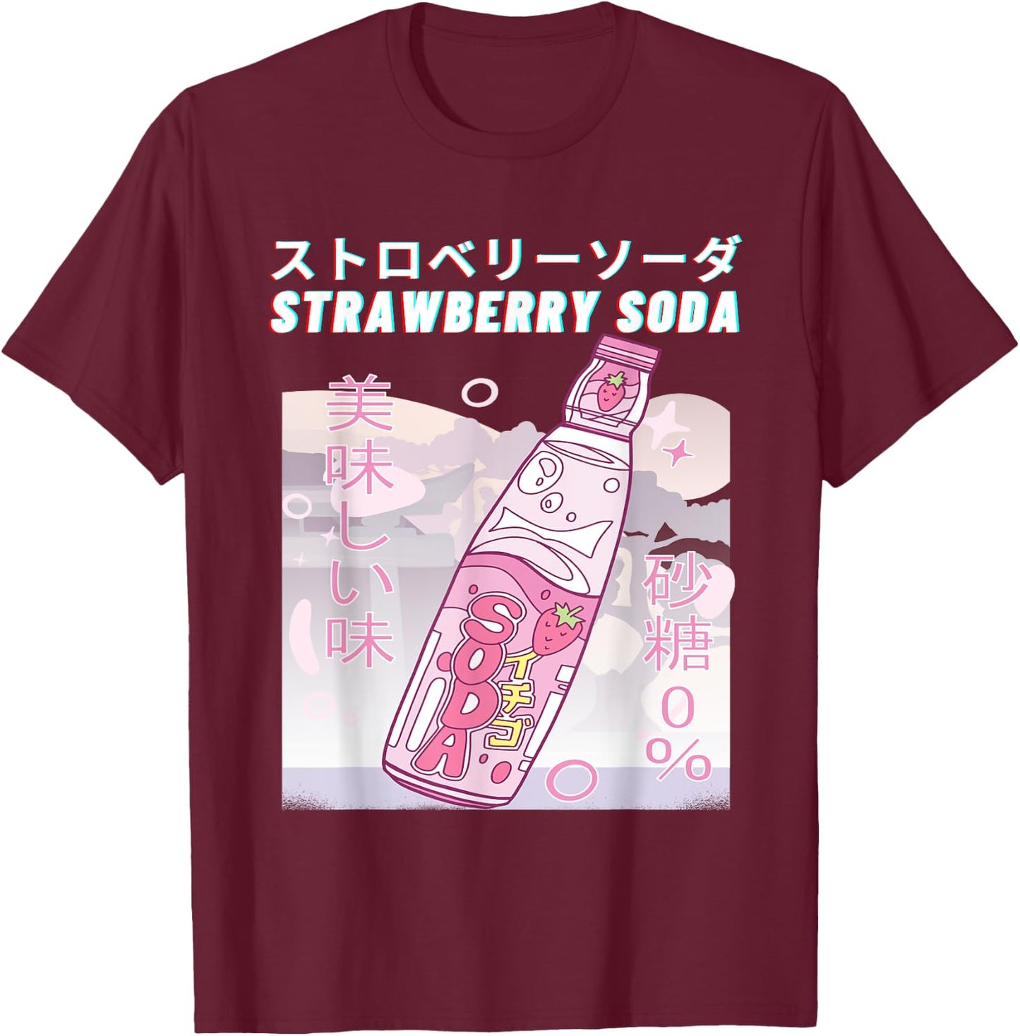 Strawberry Milk Anime Japanese Kanji Strawberry Soda T-Shirt - T-Shirt | Maroon