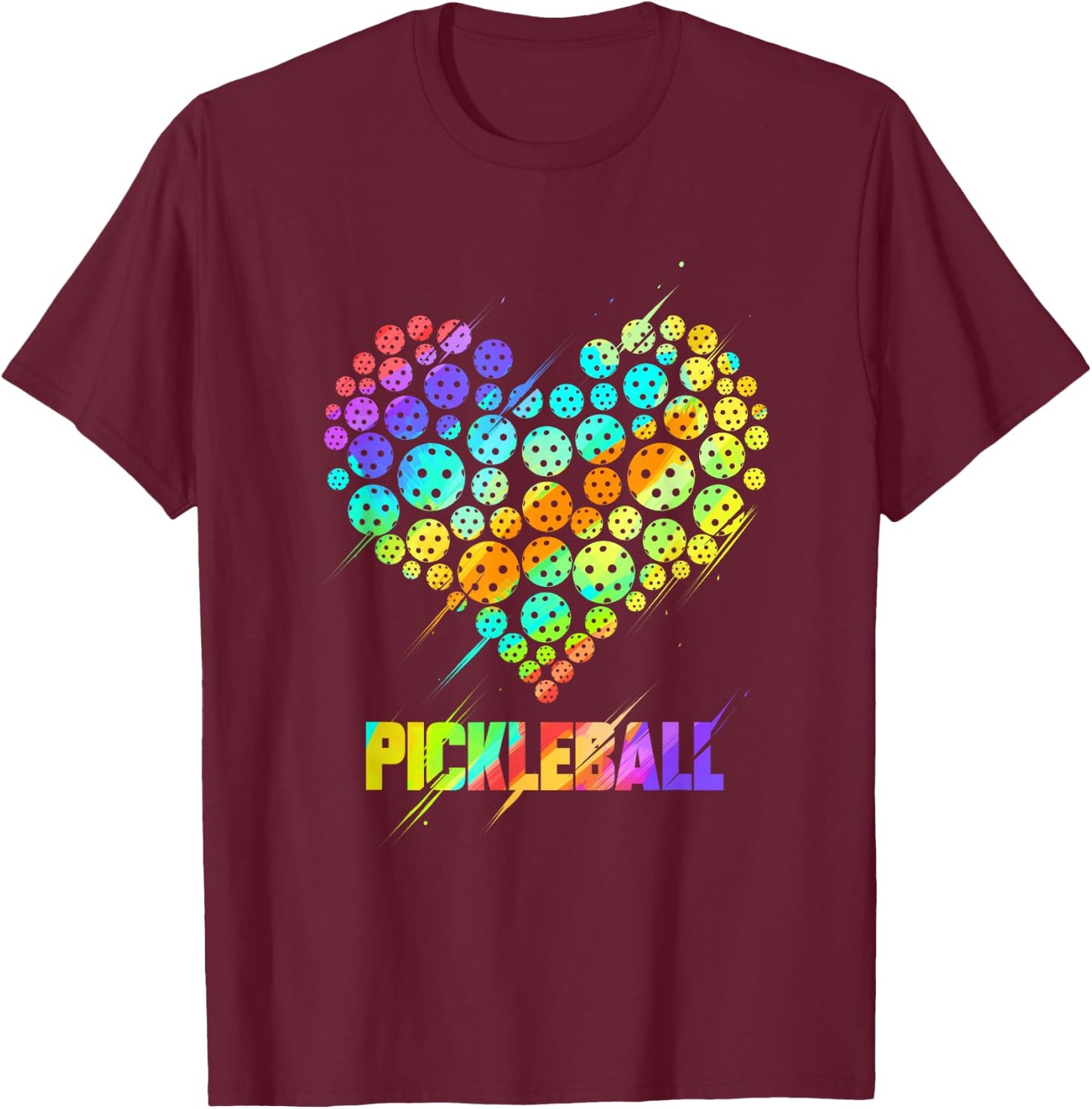 Pickleball Heart - Funny Colorful Paddle Sports Player Gift T-Shirt - T-Shirt | Maroon