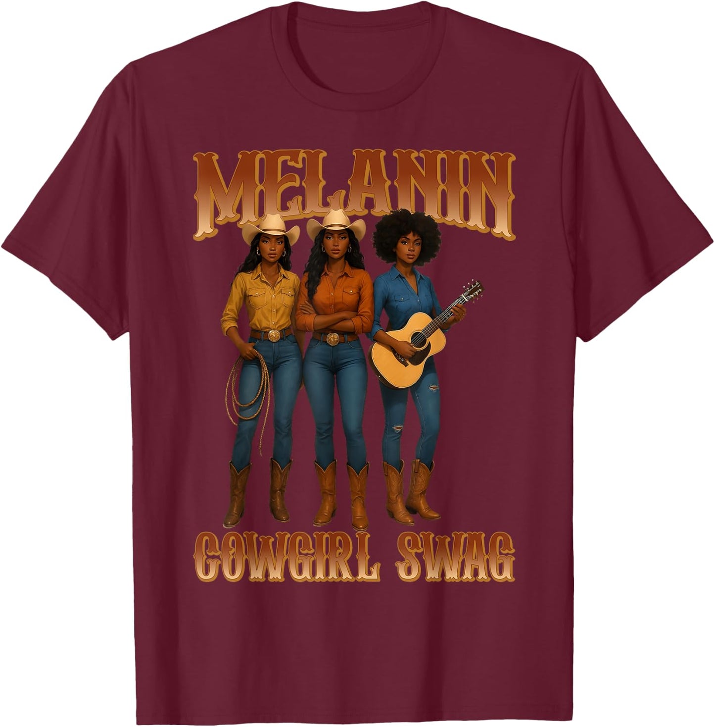 Juneteenth Cowgirls African Melanin Cowgirl Swag Western T-Shirt - T-Shirt | Maroon