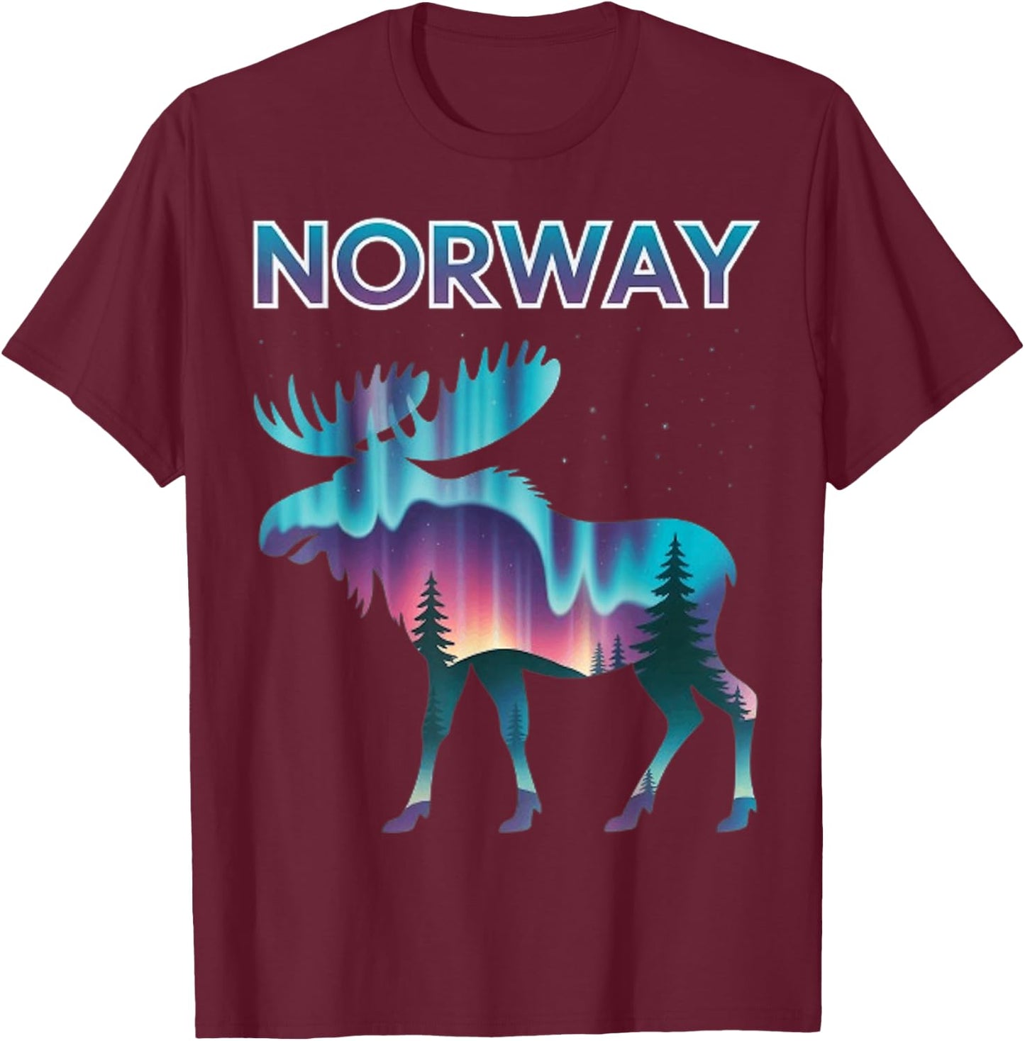 Orignal Norvège Aurore boréale T-Shirt - T-Shirt | Maroon