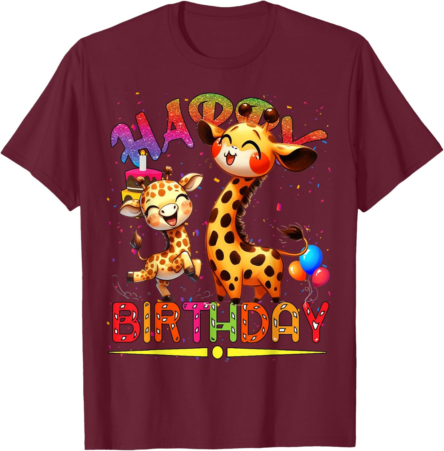 giraffe Birthday Kids Happy Birthday giraffe T-Shirt - T-Shirt | Maroon